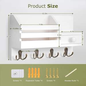 <span class=keywords><strong>Porta</strong></span> <span class=keywords><strong>Llaves</strong></span> y Correo para <span class=keywords><strong>Pared</strong></span>, Organizador de Correo con 6 Ganchos y Cajón de Almacenamiento, Fácil Instalación - Product Image 3