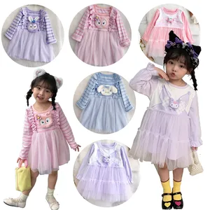 Autumn style sweet princess dress wholesale pullover cute cartoon tutu tulle dress party dress for baby girls little girls
