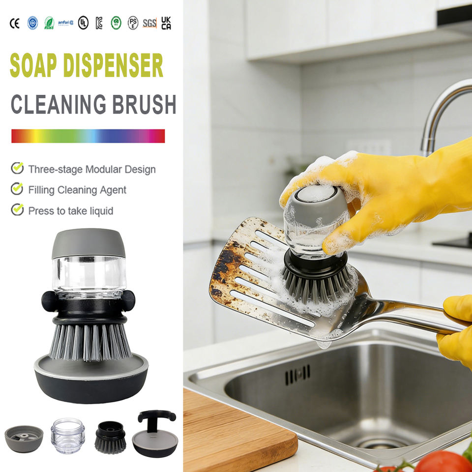 Kitchen PP Dish Brush with Soap Dispenser and Stand Eco-Friendly ...