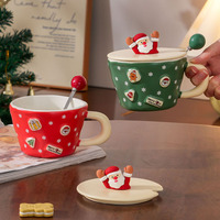 Tasse à café en céramique avec couvercle et dessin animé mignon du père Noël, cadeau de Noël créatif, tasse d'eau pour couple, vente en gros