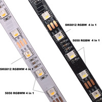 Bande LED Sk6812 Rgbw Rgbww 4 en 1 avec puce IC intégrée, éclairage LED 5m 60 LED, PCB noir et blanc, IP20 65 67 DC12V