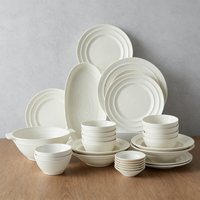Service de vaisselle en céramique minimaliste à nervures concentriques, style nordique, blanc crème, assiettes et bols en porcelaine pour la maison et les restaurants