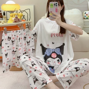 <span class=keywords><strong>Pigiama</strong></span> da <span class=keywords><strong>Donna</strong></span> in Tre Pezzi, Collo Tondo, Abbigliamento Casual per Casa, Estivo, con Stampe Cartoon, in Seta Artificiale, Stile Coreano, <span class=keywords><strong>Oversize</strong></span> - Product Image 4