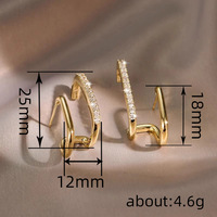 Kadınlar için Kübik Zirkonya Sarma Küpe, 12mm, Altın Kaplama Pirinç Geometrik Dikey Çubuk, Altın