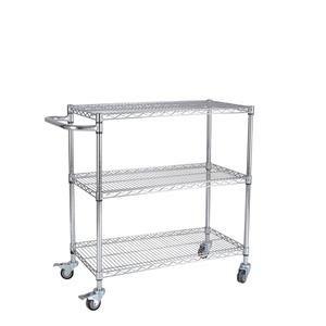 Chariot de manutention à une poignée en forme de U, en treillis métallique chromé en acier inoxydable à trois niveaux, capacité 200 kg, pour atelier - Product Image 2