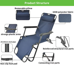 布張り屋外スチール製キャンプ用ラウンジチェア、無重力リクライニング、折りたたみ式、耐久性、フットレスト付き、ビーチ、中庭、病院用 - Product Image 2