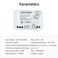 Module d'interrupteur intelligent Tuya Zigbee 1CH AC/DC 7-32V AC 85-250V, fonctionne avec commande vocale et capteur de température et d'humidité