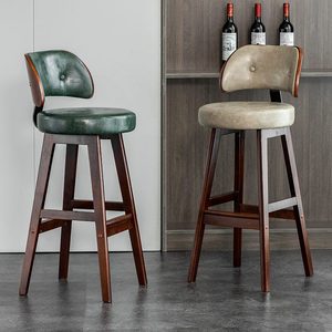 Tabouret haut nordique en bois massif avec dossier siège en cuir <span class=keywords><strong>de</strong></span> vachette <span class=keywords><strong>de</strong></span> luxe léger <span class=keywords><strong>chaise</strong></span> <span class=keywords><strong>de</strong></span> <span class=keywords><strong>bar</strong></span> simple pour meubles <span class=keywords><strong>de</strong></span> salon - Product Image 5