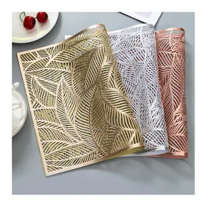 PVC Pressed Rectangle Placemats Leaf pattern Placemats Cutwork Decorative Dinning Table Mats Coffee Placemats