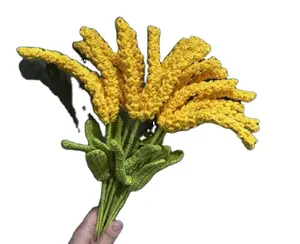 Handmade DIY tecido ouro trigo orelha crochê, lã flor artificial, simulado cevada buquê