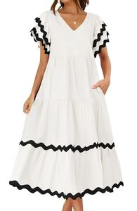 2025 été bohème élégant femmes robe courte avec sans manches plié épissé dentelle frais et Sexy robe femmes robe de mode - Product Image 6