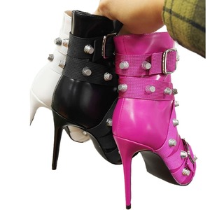 Moda donna <span class=keywords><strong>stivaletti</strong></span> neri tacchi alti impermeabili autunno inverno scarpe in pelle con fibbia per cintura stivali da donna - Product Image 5