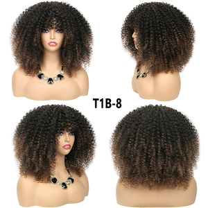 Nouvelle arrivée 16 pouces Afro Kinky Curly Perruque avec Bangs pour les femmes noires Glueless Full and Fluffy Bomb Long Curly Hair Perruques - Product Image 4