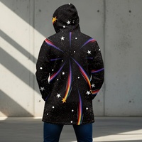 Veste longue à capuche pour homme avec motif personnalisé, imprimé galaxie arc-en-ciel météore étoiles blanches sur toute la surface, fermeture éclair, veste décontractée pour homme