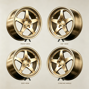 Jantes monobloc forgées sur mesure, 1 pièce, classiques à 5 branches, finition or brossé, concaves, en alliage, pour tuning de voitures de performance JDM, <span class=keywords><strong>Euro</strong></span>, US - Product Image 4