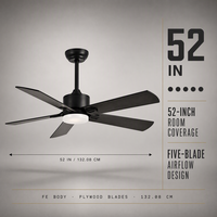 Ventilateur de plafond moderne avec lumière, moteur DC, 5 pales en bois, télécommande, 3 couleurs, intensité variable, 6 vitesses, prix compétitif, expédition immédiate