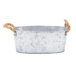 Galvanized Planter Vintage Metal Planter With Rope Handles And Drainage Hole Oval Shaped Metal Flower Pots
