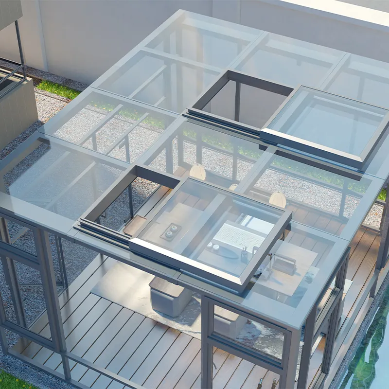 Sessiz Motor alüminyum buzlu balkon çift camlı pencere elektrikli otomatik sürgülü Sunroof