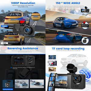 Podofo 2 ''1080P 자동차 레코더 3 렌즈 HD DVR 480P 내장/후면 카메라 + 동작 감지 루프 녹음 야간 투시경 도매 - Product Image 3