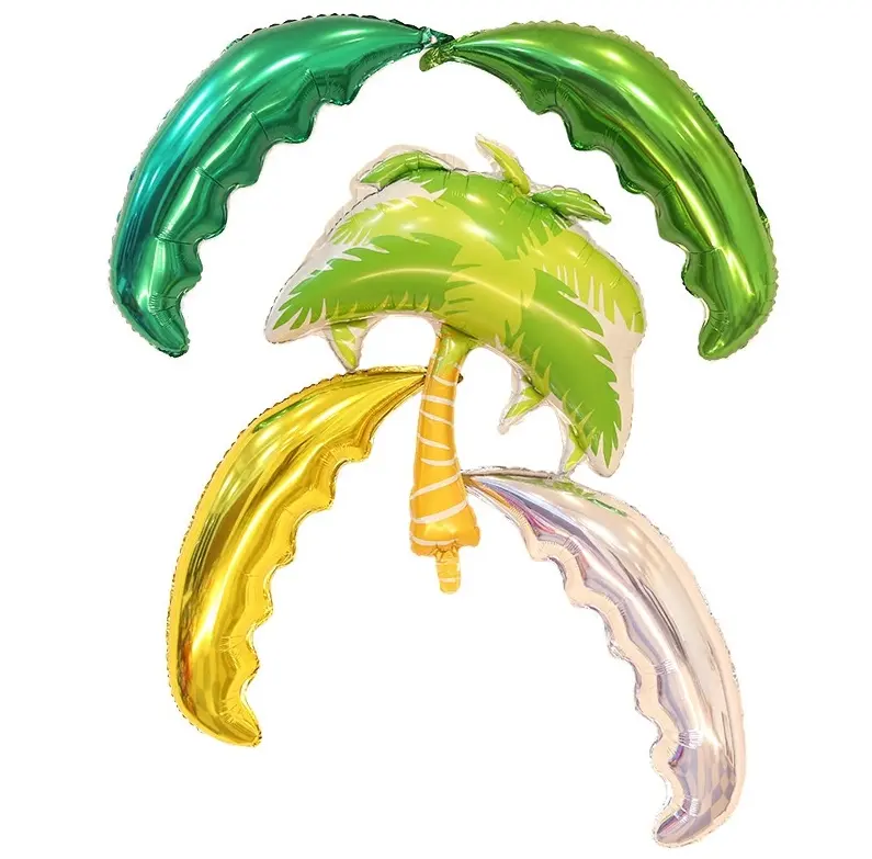 ココナッツヤシの木箔緑の風船はハワイアンルアウパーティー夏のテーマの装飾のための形をした箔の風船を残します