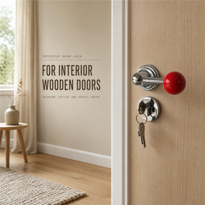 Serrure de porte à bouton rond rouge en chrome brillant avec noyau de verrouillage indépendant et clés pour porte intérieure en bois résidentielle - Product Image 2