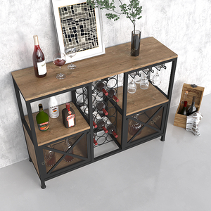 Modern <strong>Mini</strong> Home Kitchen Wine Rack Wooden Coffee Bar Cabinet Liquor Glasses Buffet Wine Bar Storage <strong>Sideboard</strong> for Dining Room - Product Image 6