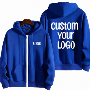 Sudadera con capucha extragrande de algodón polar negro de 400 GSM, estilo streetwear personalizado, con cremallera completa, para hombre - Product Image 1