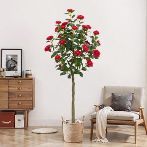 Árboles en maceta con flores artificiales grandes nórdicas, árbol artificial para interiores y exteriores, bonsái, camelias con flores rojas, venta al por mayor - Product Image 2