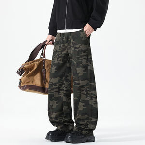 กางเกงวอร์มกันลมสำหรับผู้ชายกางเกงวอร์มผ้าโพลีเอสเตอร์พิมพ์ลายมีซิปด้านข้างสีดำแบบหลวมตามสั่ง - Product Image 3