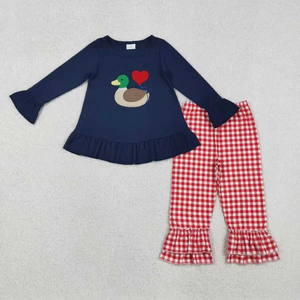 Kids <b>Girls</b> Christmas Embroidery Deer Green Stripes Top and Red Color Pants <b>Sets</b> - Product Image 6