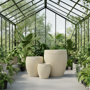 Pot de fleurs rond <span class=keywords><strong>en</strong></span> fibreclay texturé rouge rouille, sculpté à la main, écologique et durable, avec trou de drainage pour la maison et le jardin - Product Image 2