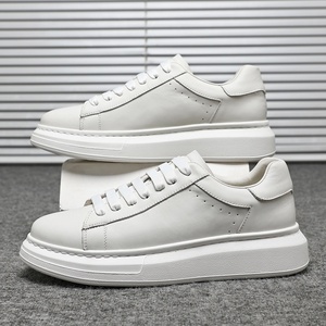Summer Top-layer Cowhide White Lace-up Durable Sneakers Thick Soles <b>Height</b>-<b>increasing</b> Sports Versatile Business Shoes - Product Image 2
