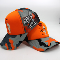 Casquette Trucker en Mousse à 5 Panneaux, Style Européen et Américain, Personnalisée, avec Impression Numérique et Logo Brodé 3D, Motif Camouflage, en Maille et Dentelle, Vente en Gros