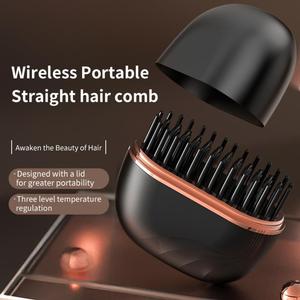 0728 Fast Heating Rechargeable Hair Brush Frizz Control Cordless <b>Hot</b> <b>Comb</b> 3-level Temperature Compact Mini Straightener - Product Image 2