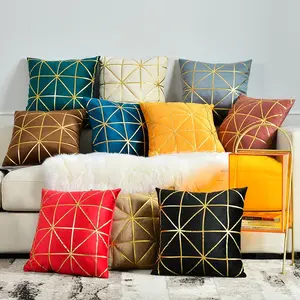 Modern Simplicity Solid Color Geometric Gold Striped Velvet Pillow Case Home Decor Soft Cozy High Quality Velvet Cushion COVER