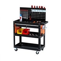 Chariot à outils en fer épaissi à trois niveaux, transfrontalier, avec tiroirs pour réparation automobile, panneau latéral perforé, mobile et multifonctionnel
