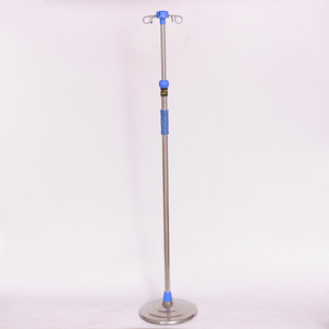 Stainless Steel IV Stand Adjustable Height Round Disc Base 4 <b>Hook</b> Infusion <b>Pole</b> Clinic Use - Product Image 2