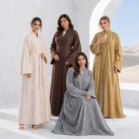 Grande liquidation : Abaya ouverte en mélange de lin, robe longue ceinturée pour femmes musulmanes, tenue islamique minimaliste de Dubaï