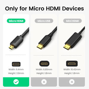 <span class=keywords><strong>Adaptateur</strong></span> de câble Micro <span class=keywords><strong>HDMI</strong></span> vers <span class=keywords><strong>HDMI</strong></span> UGREEN 4K 60Hz Ethernet Audio Effet 3D Micro HD vers HD Câble Mâle vers Mâle pour GoPro Sony - Product Image 6