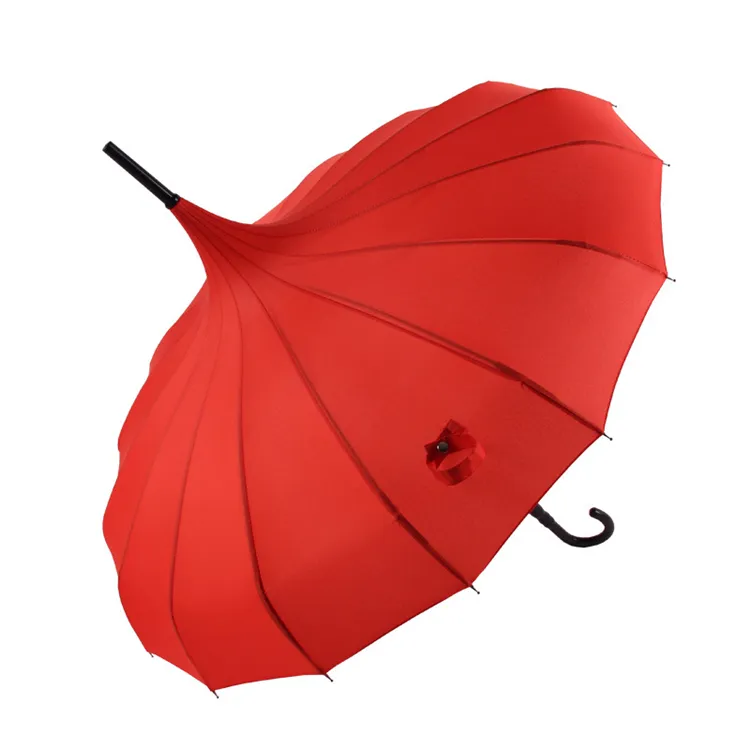 2023 su misura 22IN * 16K Pagoda ombrello dritto aperto a mano 7 colori con J manico in plastica ombrello per la decorazione di nozze
