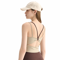 Débardeur de yoga colorblock personnalisé pour femme, bretelles spaghetti, dos en V, dos ouvert, extensible et doux, soutien-gorge de sport pour fitness et entraînement OEM ODM