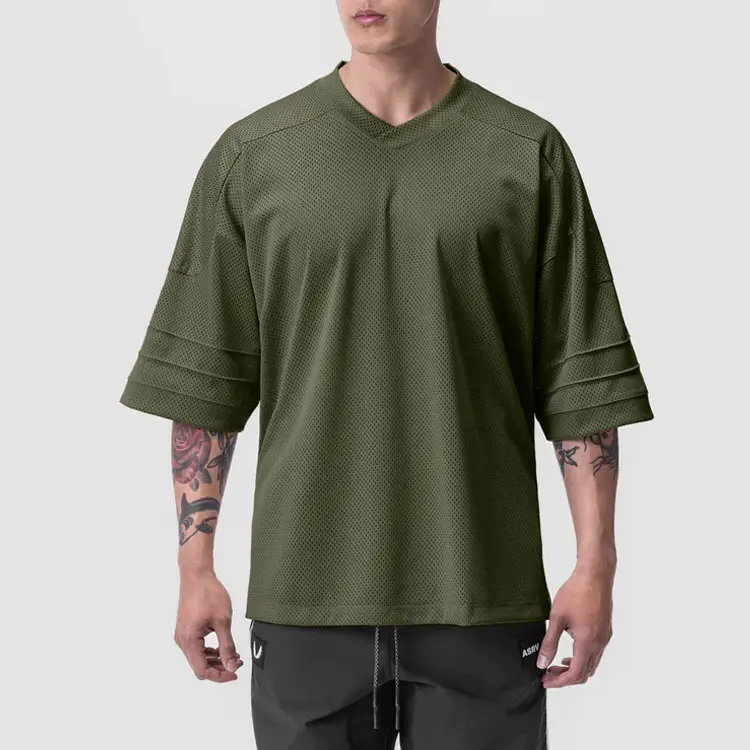 Op Maat Bedrukt Boxy Mesh Hockey-Stijl Jersey Ademend Geurbestendig Drop Shoulder Oversized T-Shirt Voor Heren