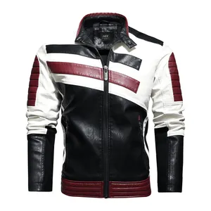 OEM New Men's Leather Jackets Autumn Casual Motorcycle PU Jacket Biker Leather Coats Brand Clothing Pockets Knitted Denim