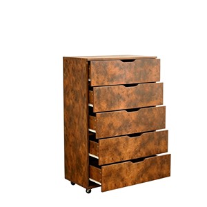 5-<strong>Drawer</strong> Mobile Rolling File Cabinet, Brown Wooden Storage <strong>Drawer</strong> Unit with Wheels for Home Office Organization - Product Image 4