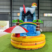 Équipement de location pour fêtes : Toboggan aquatique gonflable commercial de 18 pieds, bleu marbre et rouge, pour enfants, avec château gonflable et toboggans aquatiques