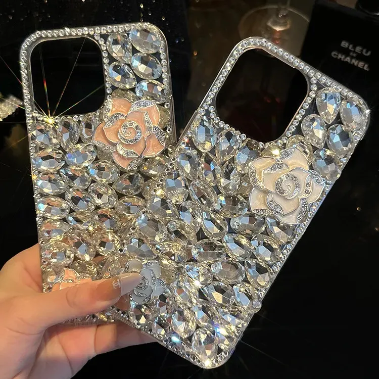Luxe Designer Bling Glitter Bloem Vrouwen Diamant Telefoonhoesje Voor Meisjes Iphone 11 12 13 14 15 Pro Max Parfum Case