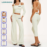 LORISOW Ensemble 6 pièces de vêtements de sport pour femme – Tenue de fitness, course, yoga, pilates, entraînement, coupe ajustée, épaules dénudées
