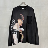 T-shirt à manches longues avec logo personnalisé, impression sérigraphique de haute qualité, poche effet vieilli, ODM/OEM, streetwear vintage pour homme