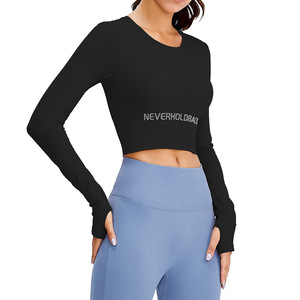 Amimedeaa Women's Yoga Top Long Sleeve Crop With Padded Bra Four Way Stretch Fitness Running Workout Wear - Product Image 5