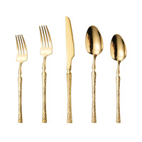 Ensemble de couverts en acier inoxydable 304, écologique, à manche plat, taille compacte, finition miroir, luxe léger, design créatif motif grain de bois pour